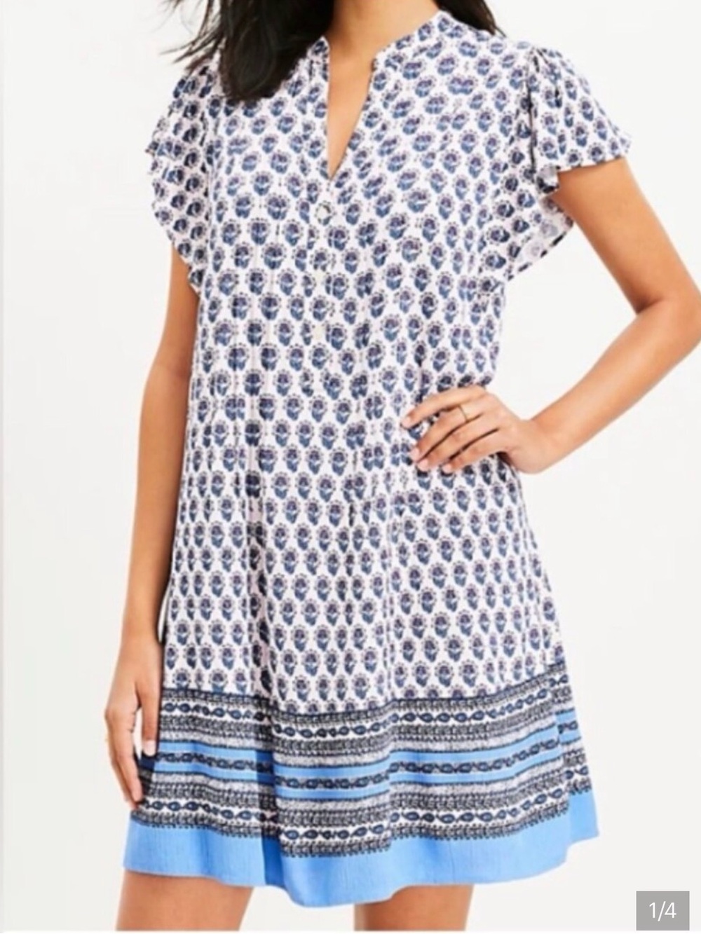 LOFT Blue and White Printed Midi Dress